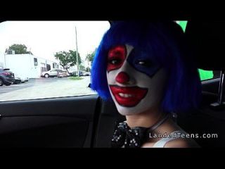 Clown Teen Sucking Huge Cock In The Car