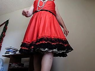Sissy Ray In Red Taffeta Skirt And Gold Petticoat 2