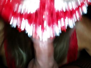 Wifey In Red Mask Gives Hands Free Bj
