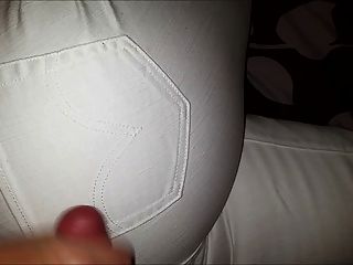 White Jeans - Handjob and cumming all over her white jeans - anybunny.com