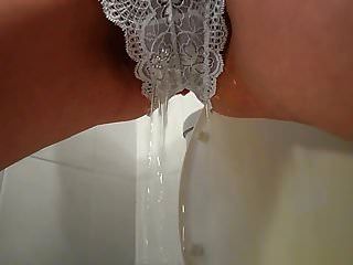 Amateur Milf Ingrid Pissing Through White Lace Panties
